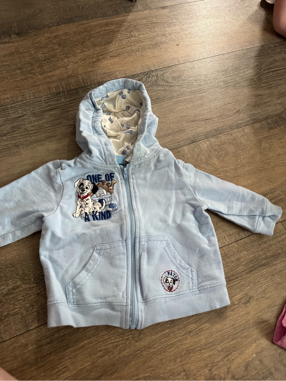 Disney Light Blue Hooded Zip Sweatshirt with Puppy Patch